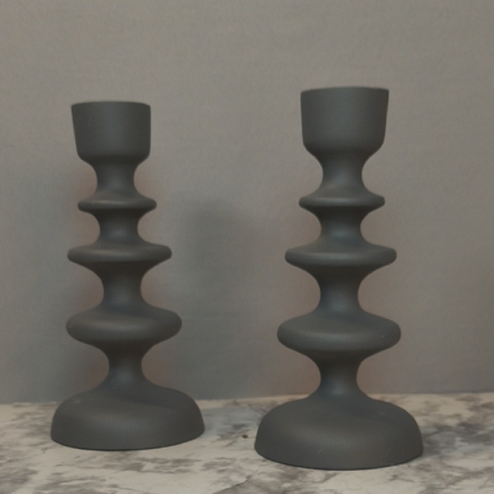 Bloomingville Indiya Aluminum Candle Holders Texture Gray Finish 2pc